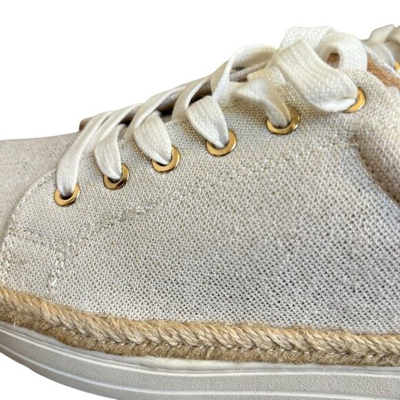 Jack Rogers Canvas Mia Metallic Gold White Tan Platform Sneakers 9.5 Espadrille - Picture 5 of 10